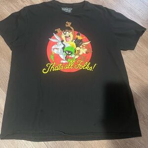 Looney Tunes T Shirt Black Thats All Folks Throwback Retro Bugs Daffy XL